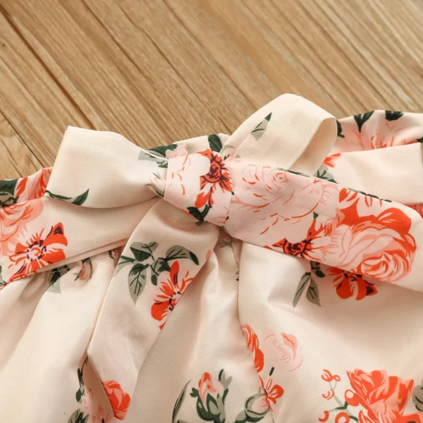 Citgeett Summer Baby Girl Clothes Set Ruffle Short Sleeve Knit Romper + Floral Shorts + Headband Sweet Set - Image 4