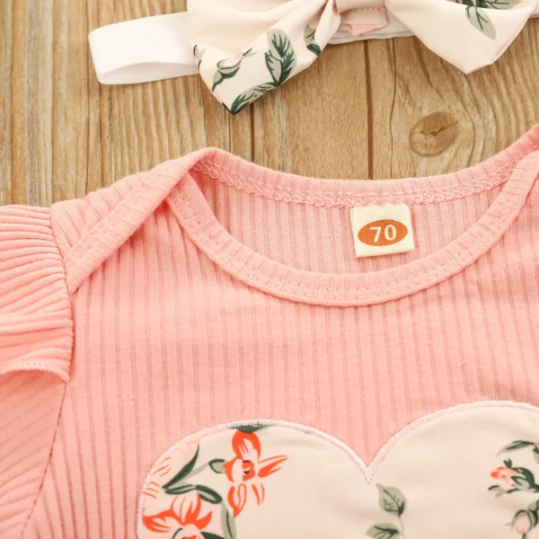 Citgeett Summer Baby Girl Clothes Set Ruffle Short Sleeve Knit Romper + Floral Shorts + Headband Sweet Set - Image 3