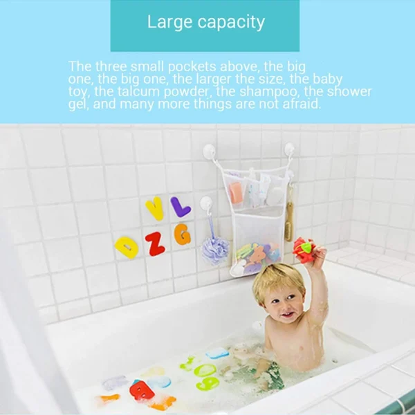 Baby Shower Bath Toys White Baby Kids Toy Storage Mesh with Strong Suction Cups Toy Bag Net Bathroom Organizer for Kids Toddlers - Image 2