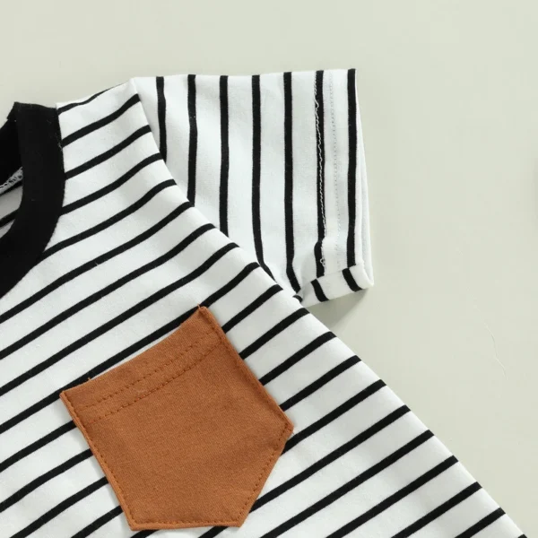 2023-02-22 Lioraitiin 0-18M Newborn Baby Boys Summer Jumpsuit Round Neck Contrast Color Short Sleeve Striped Romper - Image 6