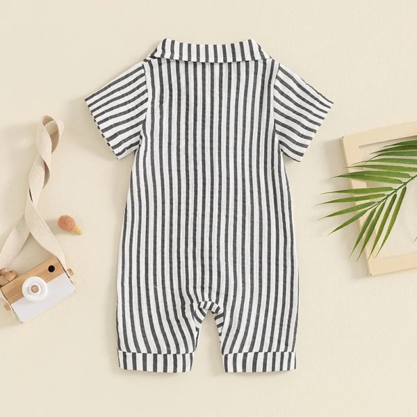 2024-05-10 Lioraitiin Summer Infant Baby Boy Striped Romper Short Sleeve Front Single-breasted Legs Jumpsuit Clothes - Image 5
