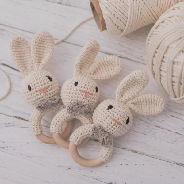 Baby Crochet Rattle Wooden Teether Toy BPA Free Wood Rodent Rabbit Rattle Baby Mobile Play Gym Newborn Educational Music Toys - Image 4