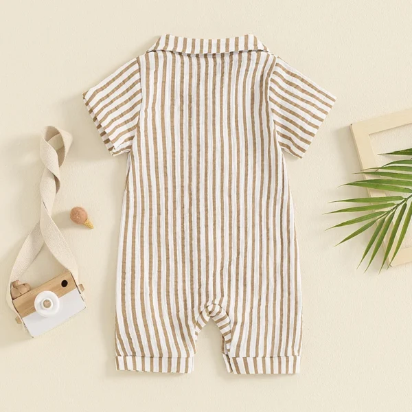 2024-05-10 Lioraitiin Summer Infant Baby Boy Striped Romper Short Sleeve Front Single-breasted Legs Jumpsuit Clothes - Image 3