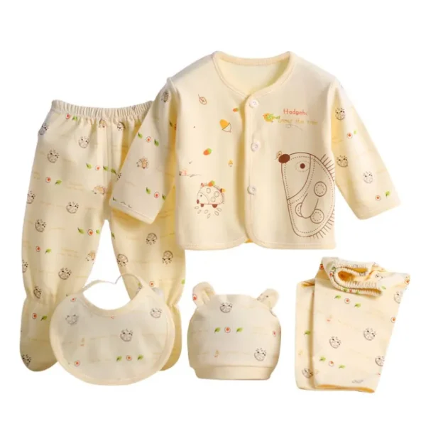 5pcs/set Newborn Baby Suit Set Top 2 Pants Hat Bibs 0-3 M Clothing Set Boy Girl Clothes Pure Cotton Breathable Cartoon Underwear - Image 2