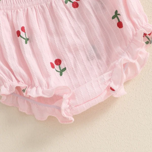 Newborn Baby Girl Clothes Set Cherry Print Smocked Fly Sleeve Babydoll Tops Elastic Waist Ruffle Shorts 2 Piece Summer Outfit - Image 6