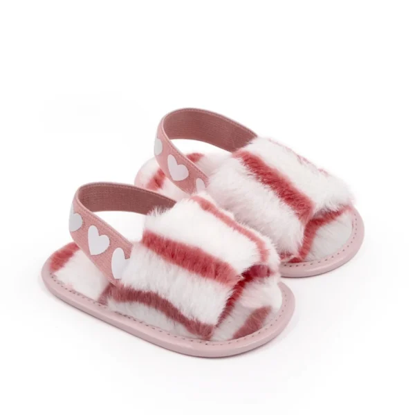 Jlong Autumn Plush Slide Sandal Baby Girls Heart Soft Sole Sandals Infant Toddler Princess Non-slip Crib Shoes 0-18 Months - Image 5