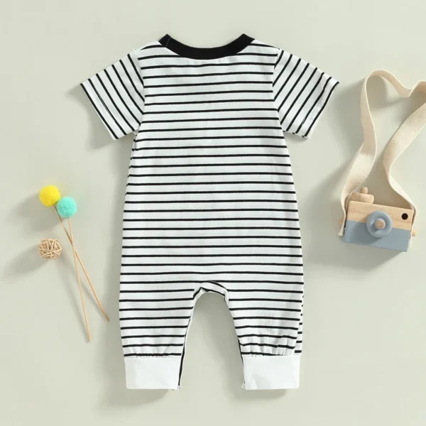 2023-02-22 Lioraitiin 0-18M Newborn Baby Boys Summer Jumpsuit Round Neck Contrast Color Short Sleeve Striped Romper - Image 3
