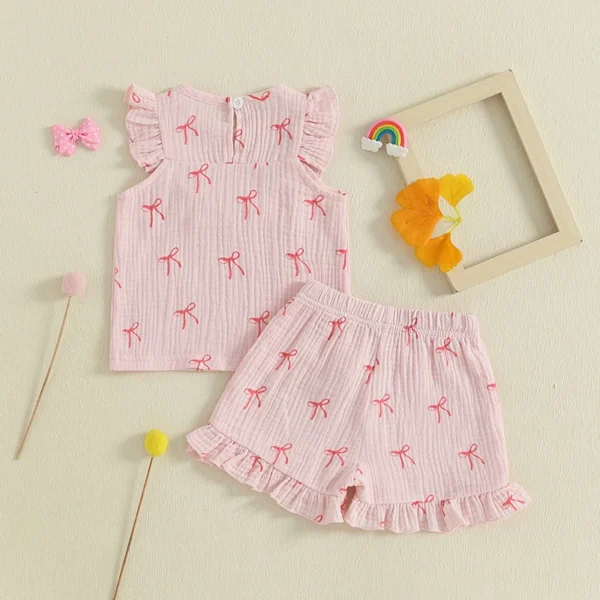 Pudcoco Baby Kids Girls Shorts Set, Bow Print Sleeveless Crew Neck Tank Top and Shorts Summer 2-piece Outfit 3M-4T - Image 3