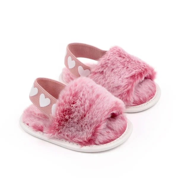 Jlong Autumn Plush Slide Sandal Baby Girls Heart Soft Sole Sandals Infant Toddler Princess Non-slip Crib Shoes 0-18 Months - Image 9