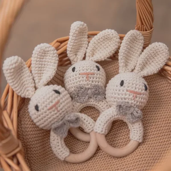 Baby Crochet Rattle Wooden Teether Toy BPA Free Wood Rodent Rabbit Rattle Baby Mobile Play Gym Newborn Educational Music Toys - Image 2