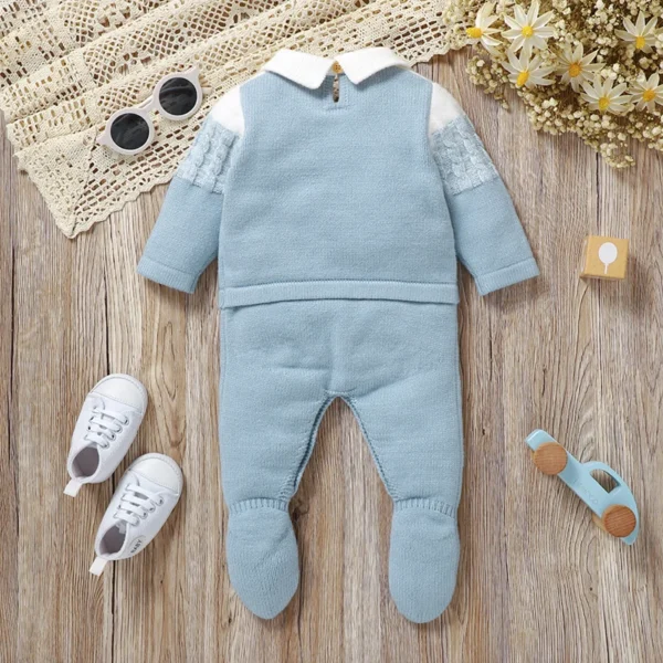Newborn Baby Romper Knitted Infant Children Clothes Fashion Striped 0-9M Overalls Boy Girl Jumpsuit Long Sleeve Autumn Foot Wrap - Image 2