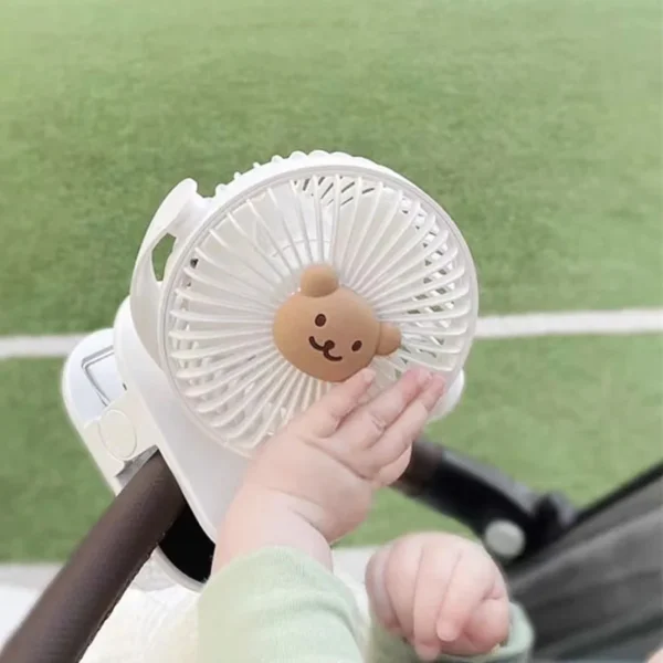 Korean Baby Cart Stroller Fans Portable Outdoor Fan Clip Cute Bear Bunny Rechargeable Handheld Electric Fan for Home 3 Speeds - Image 3