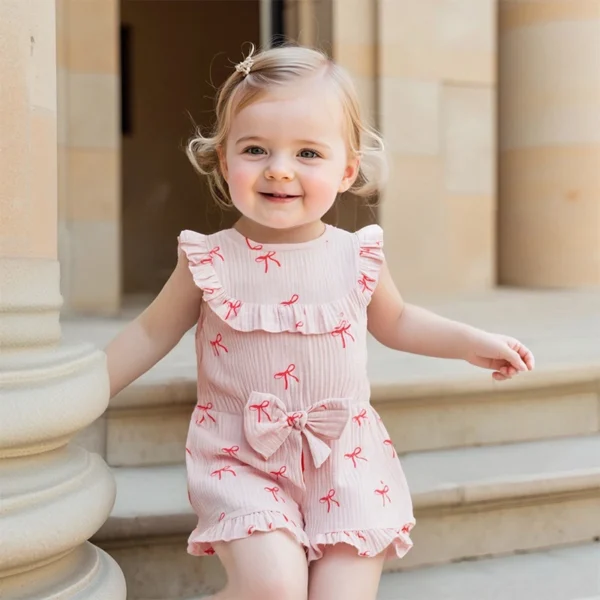 Pudcoco Baby Kids Girls Shorts Set, Bow Print Sleeveless Crew Neck Tank Top and Shorts Summer 2-piece Outfit 3M-4T - Image 4