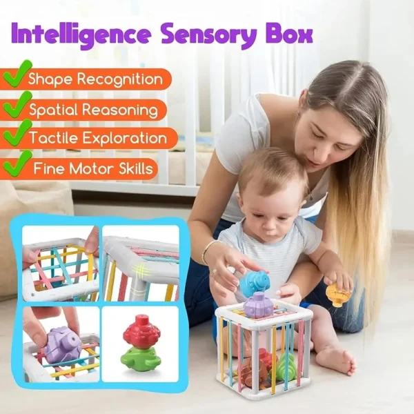 Baby Montessori Shape Sorter Cube Rainbow Colorful Blocks Sorting Game Infant Cognitive Grip Training Learning Educational Toy - Image 3