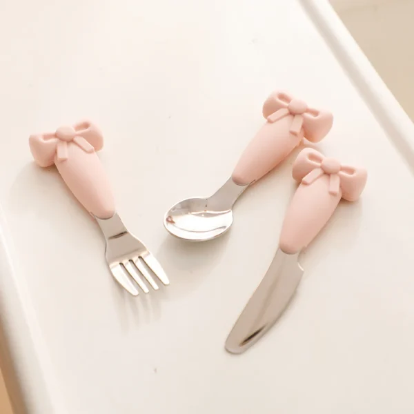 Baby Tableware Set BPA Free Silicone Bow Dish Tie Bowl Fork Food Plate Stainless Spoon Non-slip Tableware Newborn Feeding Tool - Image 6