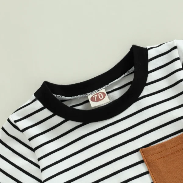 2023-02-22 Lioraitiin 0-18M Newborn Baby Boys Summer Jumpsuit Round Neck Contrast Color Short Sleeve Striped Romper - Image 5