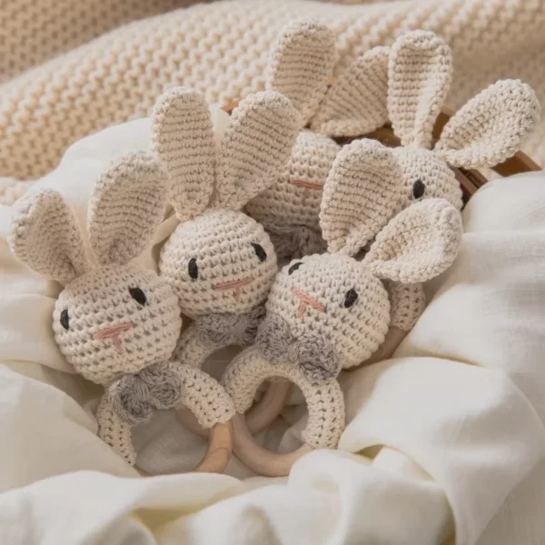 Baby Crochet Rattle Wooden Teether Toy BPA Free Wood Rodent Rabbit Rattle Baby Mobile Play Gym Newborn Educational Music Toys - Image 3