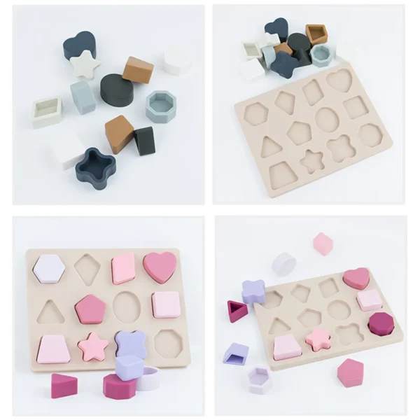 Montessori Baby Puzzles Silicone Toys Geometric Shape Jigsaw Board Matching Games Educational Learning Toys Food Grade Silicone - Image 3