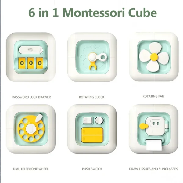6 in 1 Montessori Educational Toys Sensory Busy Board Baby Practice Skills Drawer Cube Fidget Educational Toys for Girl Boy - Image 5