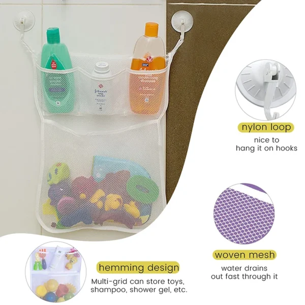 Baby Shower Bath Toys White Baby Kids Toy Storage Mesh with Strong Suction Cups Toy Bag Net Bathroom Organizer for Kids Toddlers - Image 4