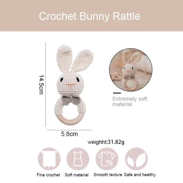 Baby Crochet Rattle Wooden Teether Toy BPA Free Wood Rodent Rabbit Rattle Baby Mobile Play Gym Newborn Educational Music Toys - Image 6