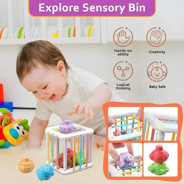 Baby Montessori Shape Sorter Cube Rainbow Colorful Blocks Sorting Game Infant Cognitive Grip Training Learning Educational Toy - Image 2