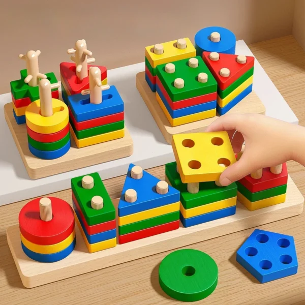 Montessori Wooden Sorting Stacking Toys Puzzle for Toddlers and Kids Preschool Fine Motor Skill Toy for 1 Years - Image 2