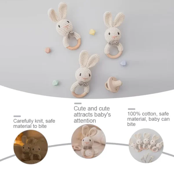 Baby Crochet Rattle Wooden Teether Toy BPA Free Wood Rodent Rabbit Rattle Baby Mobile Play Gym Newborn Educational Music Toys - Image 5
