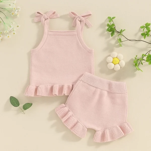 2024-01-15 Lioraitiin Newborn Baby Girl Outfits Knit Solid Color Sleeveless Cami Tops with Elastic Waist Shorts 2Pcs Clothes Set - Image 4