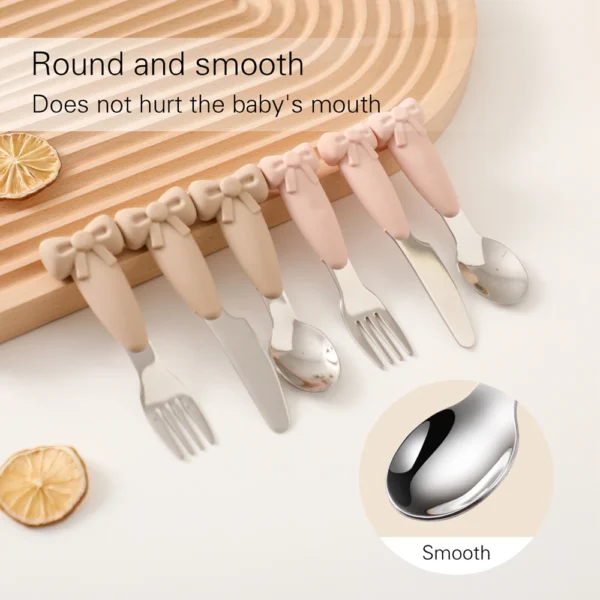 Baby Tableware Set BPA Free Silicone Bow Dish Tie Bowl Fork Food Plate Stainless Spoon Non-slip Tableware Newborn Feeding Tool - Image 4