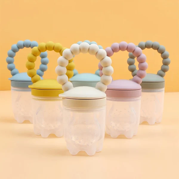 4pcs Silicone Baby Fruit Feeder with Easy Handle Ring, Fresh Food Feeder Pacifier with 3 Extra Feeding Pouches, Ideal Baby Gift
