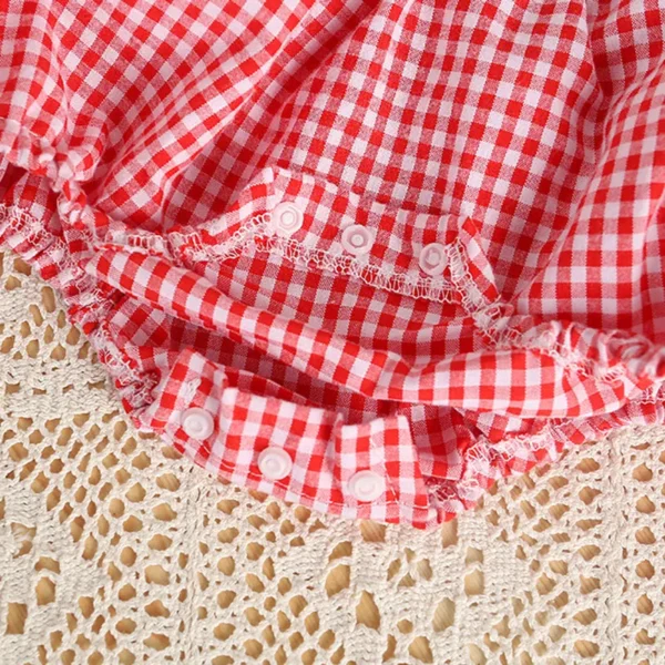 Summer Baby Girls O Neck Bodysuits 0-2Y Toddler One Piece Striped Outfit Plaid Print Comfortable Cotton Clothes for Infants - Image 5